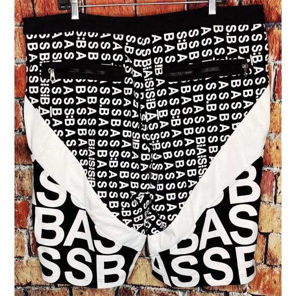 BASS by Ron Bass Black White AOP 2XL Men’s Shorts Zippered Pockets - Picture 4 of 5